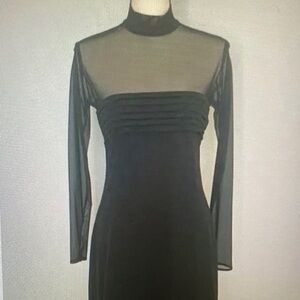 Black Mesh Yoke Long Sleeve Dress